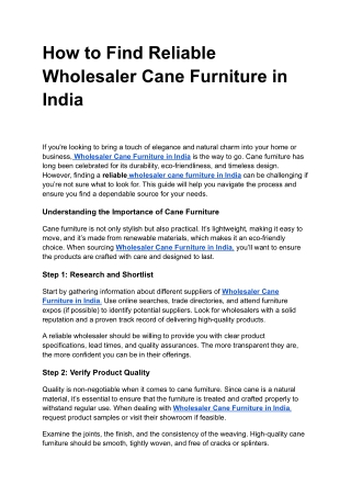 How to Find Reliable Wholesaler Cane Furniture in India