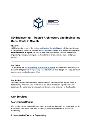 SD Engineering – Trusted Architecture and Engineering Consultants in Riyadh