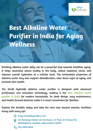 Best Alkaline Water Purifier in India for Aging Wellness