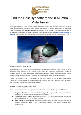 Find the Best Hypnotherapist in Mumbai | Vijita Tewari