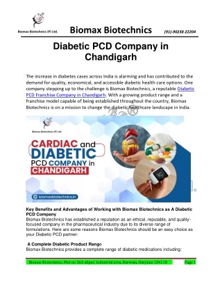 Diabetic PCD Company in Chandigarh