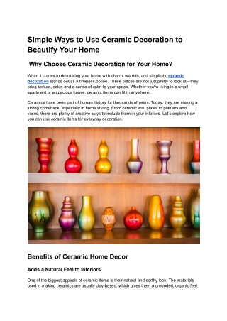 Simple Ways to Use Ceramic Decoration to Beautify Your Home