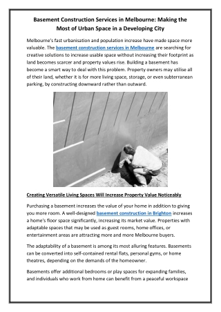 Basement Construction Services in Melbourne Making the Most of Urban Space in a Developing City