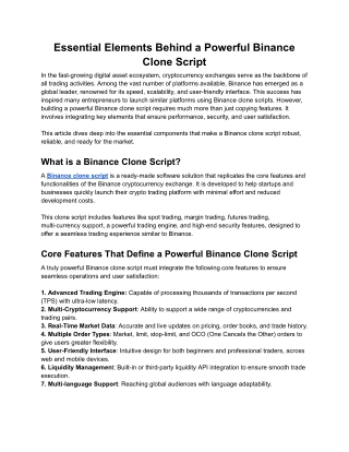 Essential Elements Behind a Powerful Binance Clone Script