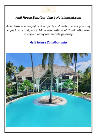 Asili House Zanzibar Villa | Hotelmatlai.com