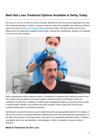 Best Hair Loss Treatment Options Available in Derby Today