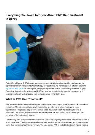 Everything You Need to Know About PRP Hair Treatment in Derby