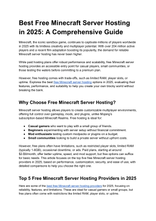 Best Free Minecraft Server Hosting to Play with Friends in 2025