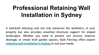 Professional Retaining Wall Installation in Sydney