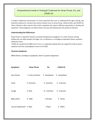 Comprehensive Guide to Testing & Treatment for Strep Throat, Flu, and COVID-19.
