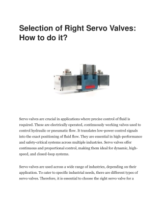 Servo Valves Marginal Hydraulic, GuangZhou DongPu, China