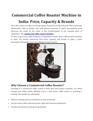 Commercial Coffee Roaster Machine in India: Price, Capacity & Brands