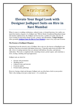 Affordable Jodhpuri Suits On Hire in Navi Mumbai – Unique Designer Rentals