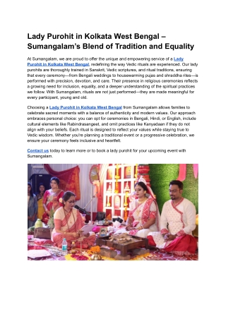 _Lady Purohit in Kolkata West Bengal – Sumangalam’s Blend of Tradition and Equality