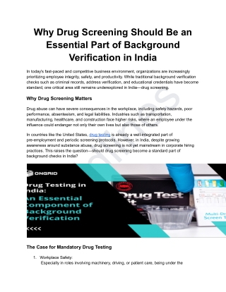 Why Drug Screening Should Be an Essential Part of Background Verification in India