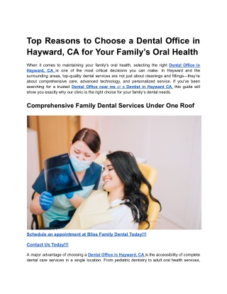 Top Reasons to Choose a Dental Office in Hayward, CA for Your Family’s Oral Health