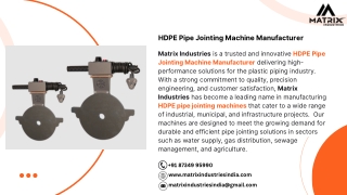 HDPE Pipe Jointing Machine Manufacturer