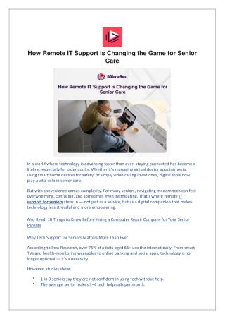 How Remote IT Support is Changing the Game for Senior Care