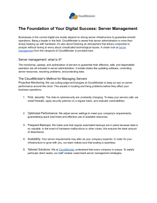 Powering Seamless Online Operations CloudMinister Enhances Its Server Management
