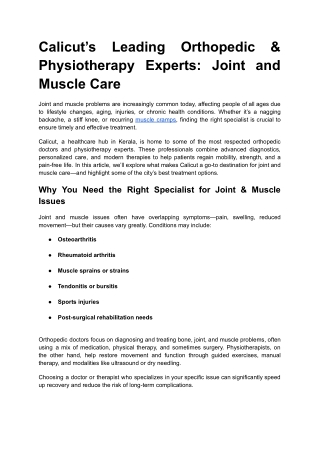 Calicut’s Leading Orthopedic & Physiotherapy Experts_ Joint and Muscle Care