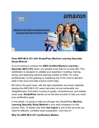 Pass AWS MLS C01 with Study4Pass Machine Learning Specialty Study Material