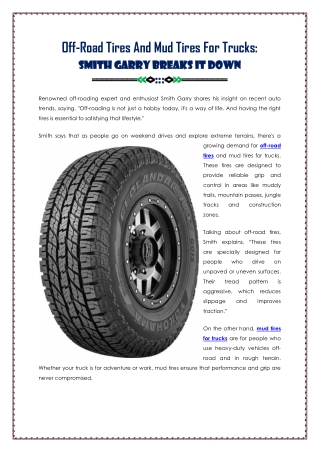 Off-Road Tires And Mud Tires For Trucks