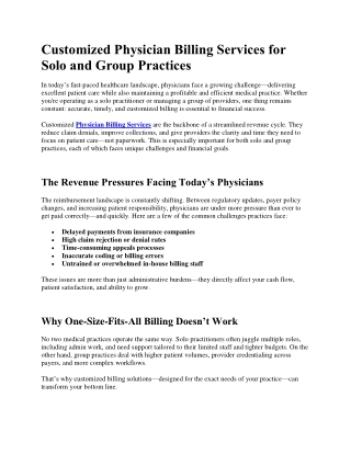 Customized Physician Billing Services for Solo and Group Practices