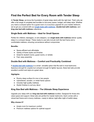 Find the Perfect Bed for Every Room with Tender Sleep