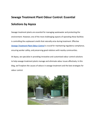 Sewage Treatment Plant Odour Control: Essential Solutions by Aqoza