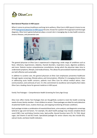 Best General Physician in HSR Layout-Olive Care