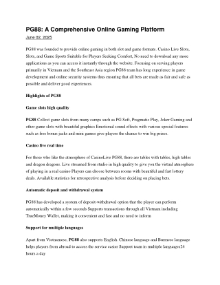 PG88 A Comprehensive Online Gaming Platform