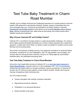 Test Tube Baby Treatment in Charni Road Mumbai