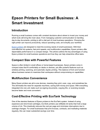 Why Epson Printers Are Ideal for Small Business Success?
