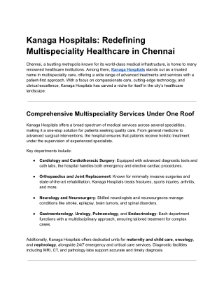 Kanaga Hospitals: Redefining Multispeciality Healthcare in Chennai