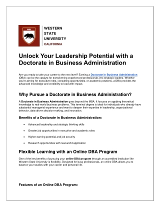 Unlock Your Leadership Potential with a Doctorate in Business Administration
