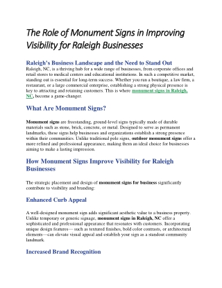 The Role of Monument Signs in Improving Visibility for Raleigh Businesses