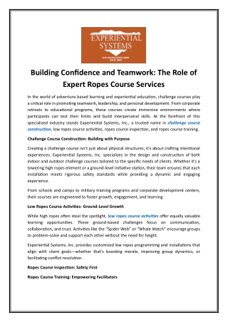 Ropes Course Training | Experientialsystems.com