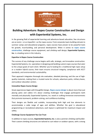 Climbing Wall Builder | Experientialsystems.com