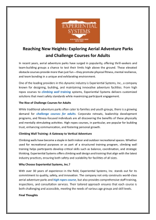 High Ropes Course | Experientialsystems.com