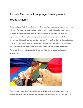 Animals Can Impact Language Development in Young Children