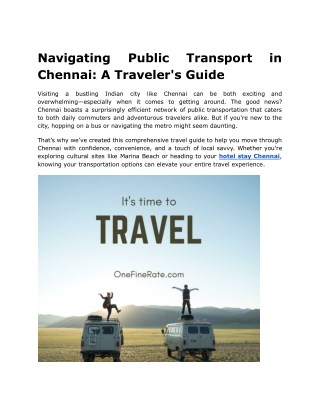 Navigating Public Transport in Chennai: A Traveler's Guide