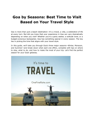 Goa by Seasons: Discover the Best Time to Visit Based on Your Travel Style