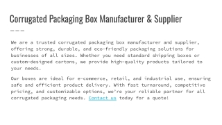 Corrugated Packaging Box Manufacturer & Supplier - Stand Fast Group