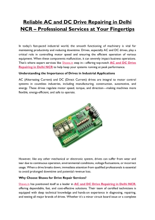 Reliable AC and DC Drive Repairing in Delhi NCR