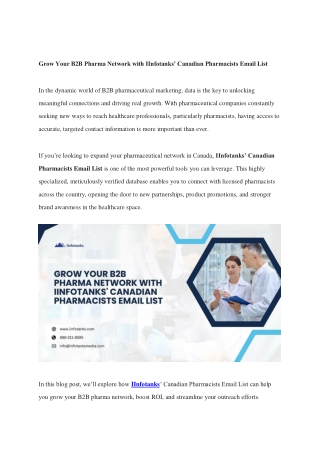 Grow Your B2B Pharma Network with IInfotanks’ Canadian Pharmacists Email List