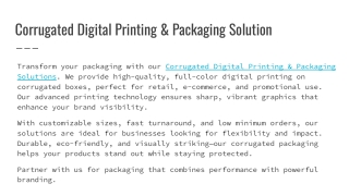 Corrugated Digital Printing & Packaging Solution - Stand Fast Group