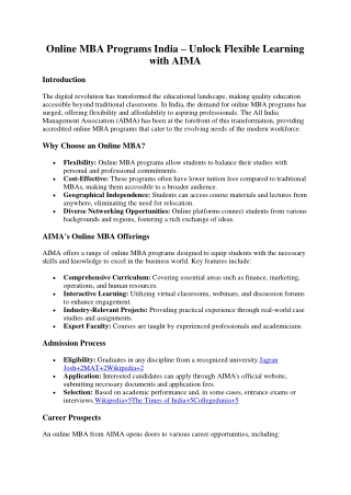 Online MBA Programs India