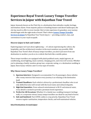 Experience Royal Travel_ Luxury Tempo Traveller Services in Jaipur with Rajasthan Tour Travel