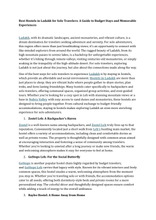 Best Hostels in Ladakh for Solo Travelers A Guide to Budget Stays and Memorable Experiences