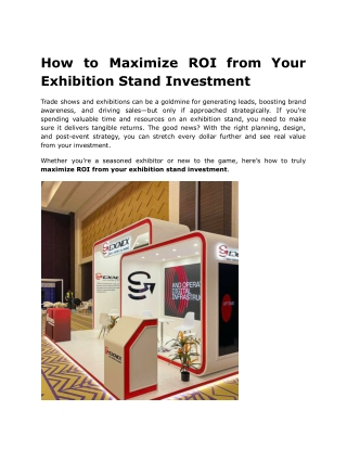 How to Maximize ROI from Your Exhibition Stand Investment
